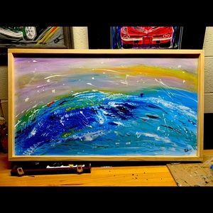 “Sunset Surf” Original Acrylic Painting on wood-framed. Approx 24”x36”
